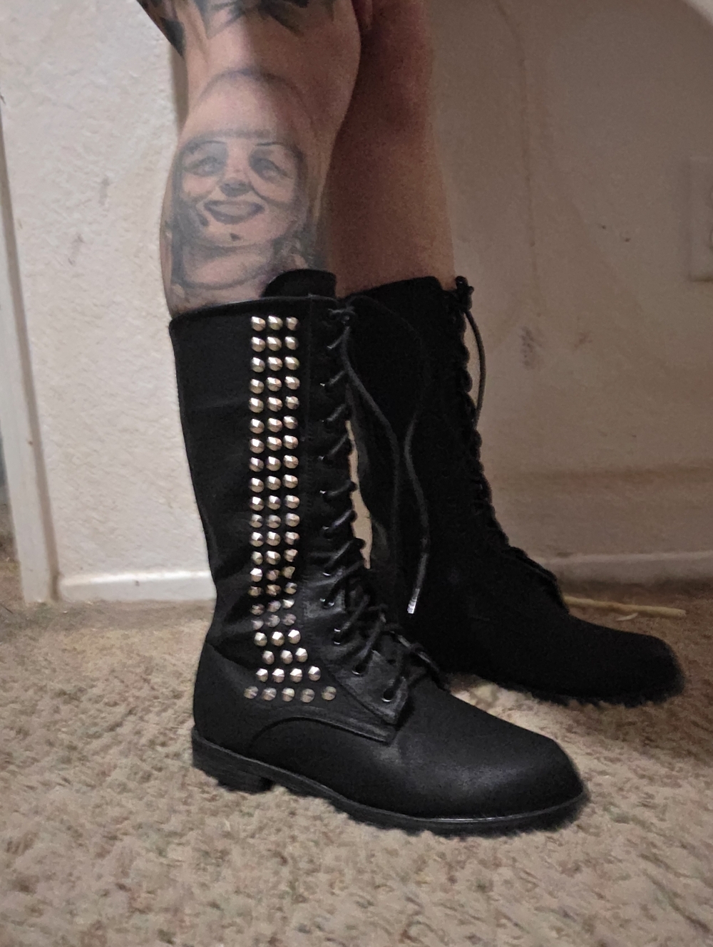 Charlotte Russe Black Lace-Up Studded Boots
